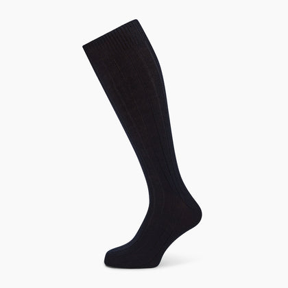 Navy Ribbed Wool Long Socks Image 4