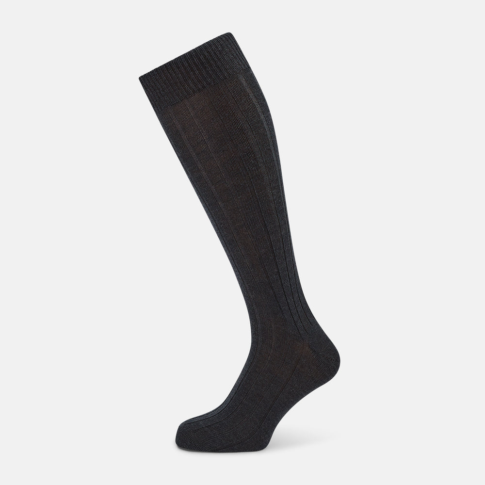 Charcoal Ribbed Wool Long Socks 13
