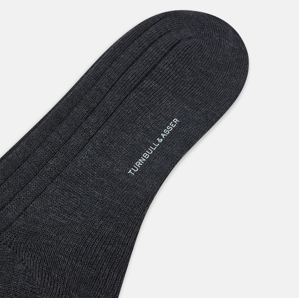 Charcoal Ribbed Wool Long Socks 13