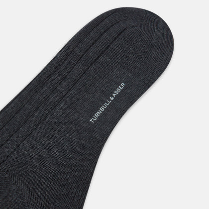 Charcoal Ribbed Wool Long Socks Image 2