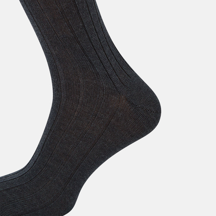 Charcoal Ribbed Wool Long Socks Image 3