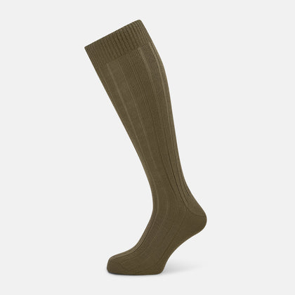 Sage Ribbed Wool Long Socks