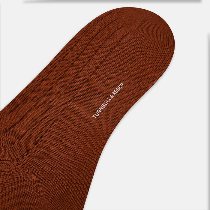 Rust Ribbed Wool Long Socks Image 2