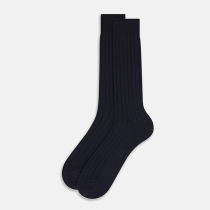 Navy Ribbed Wool Mid-length Socks Image 1