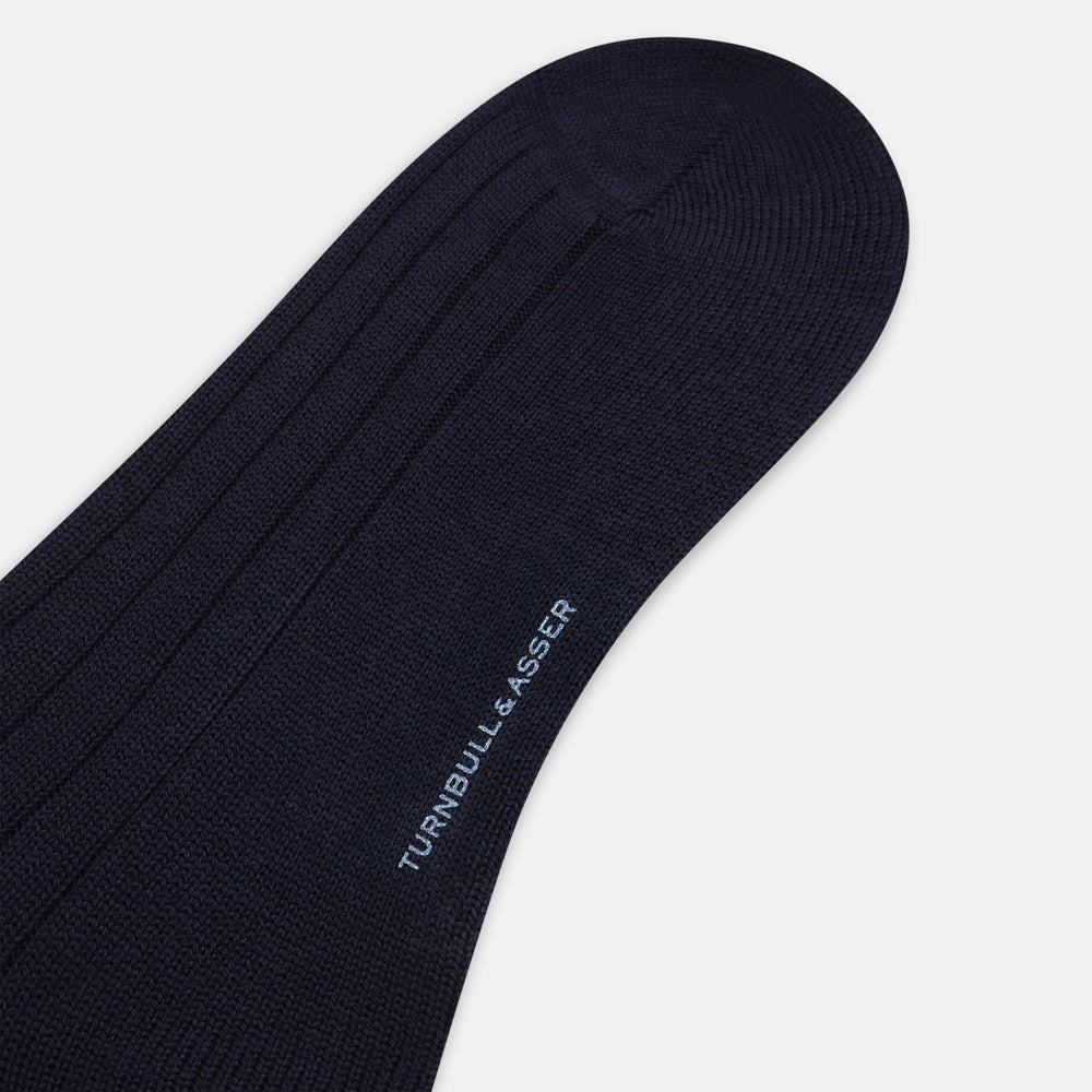 Navy Ribbed Wool Mid-length Socks 13