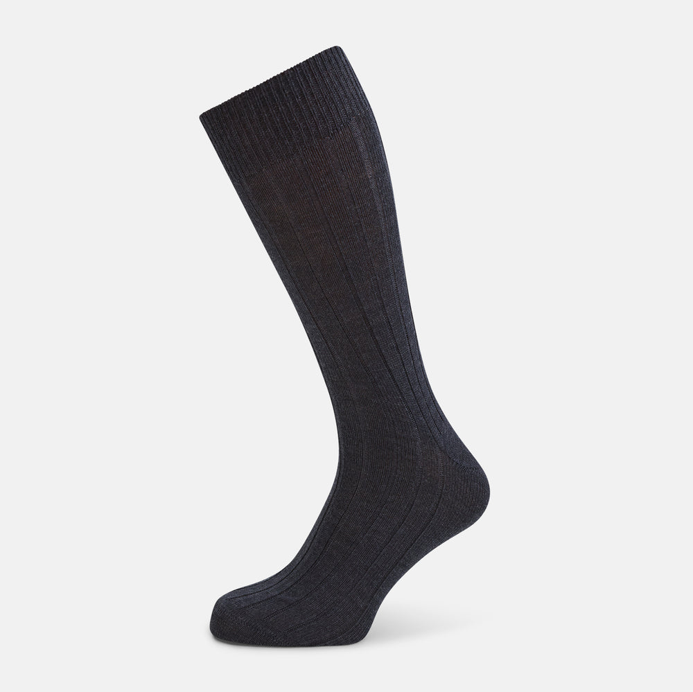 Charcoal Ribbed Wool Mid-length Socks 13