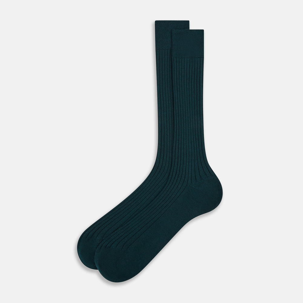 Forest Green Cashmere Silk Mid-length Socks 13