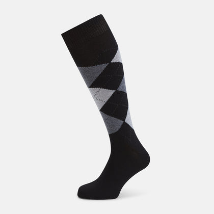 Black and Grey Check Wool Long Socks