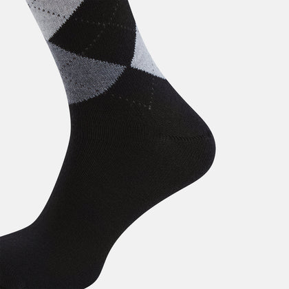 Black and Grey Check Wool Long Socks Image 3