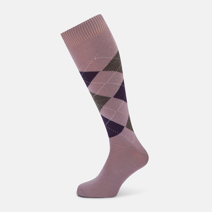 Lavender & Purple Check Wool Long Socks
