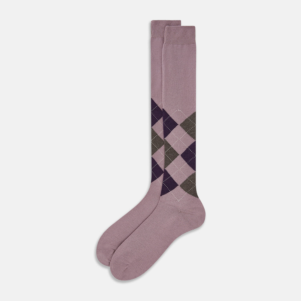 Lavender & Purple Check Wool Long Socks 13