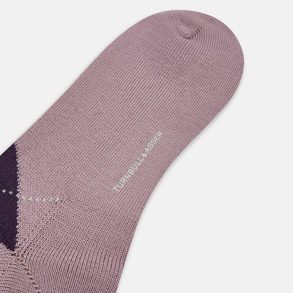 Lavender & Purple Check Wool Long Socks 13