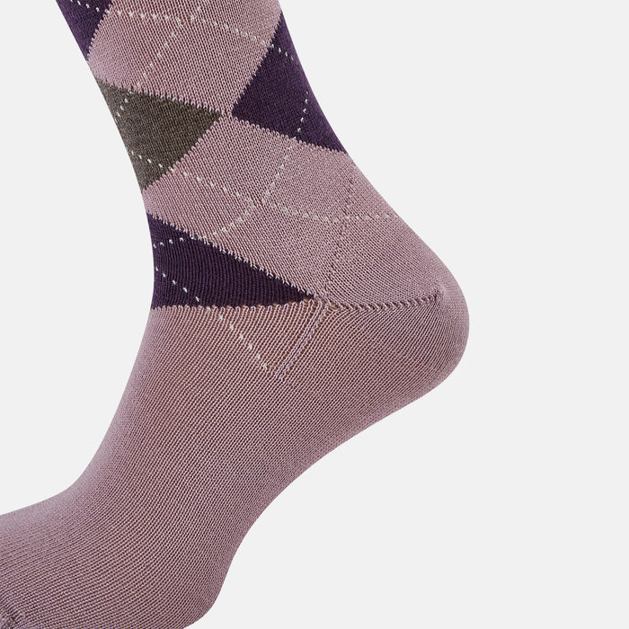 Lavender & Purple Check Wool Long Socks Image 3