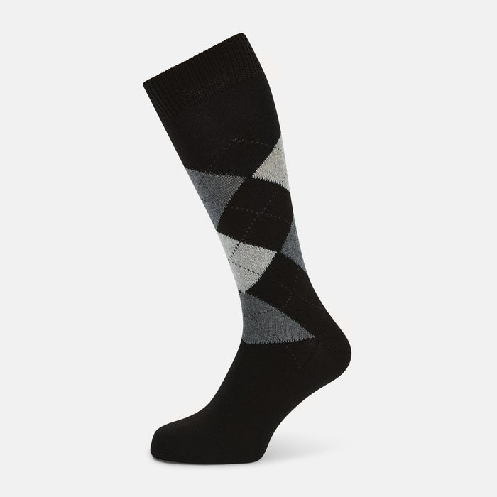 Black & Grey Check Wool Mid-length Socks