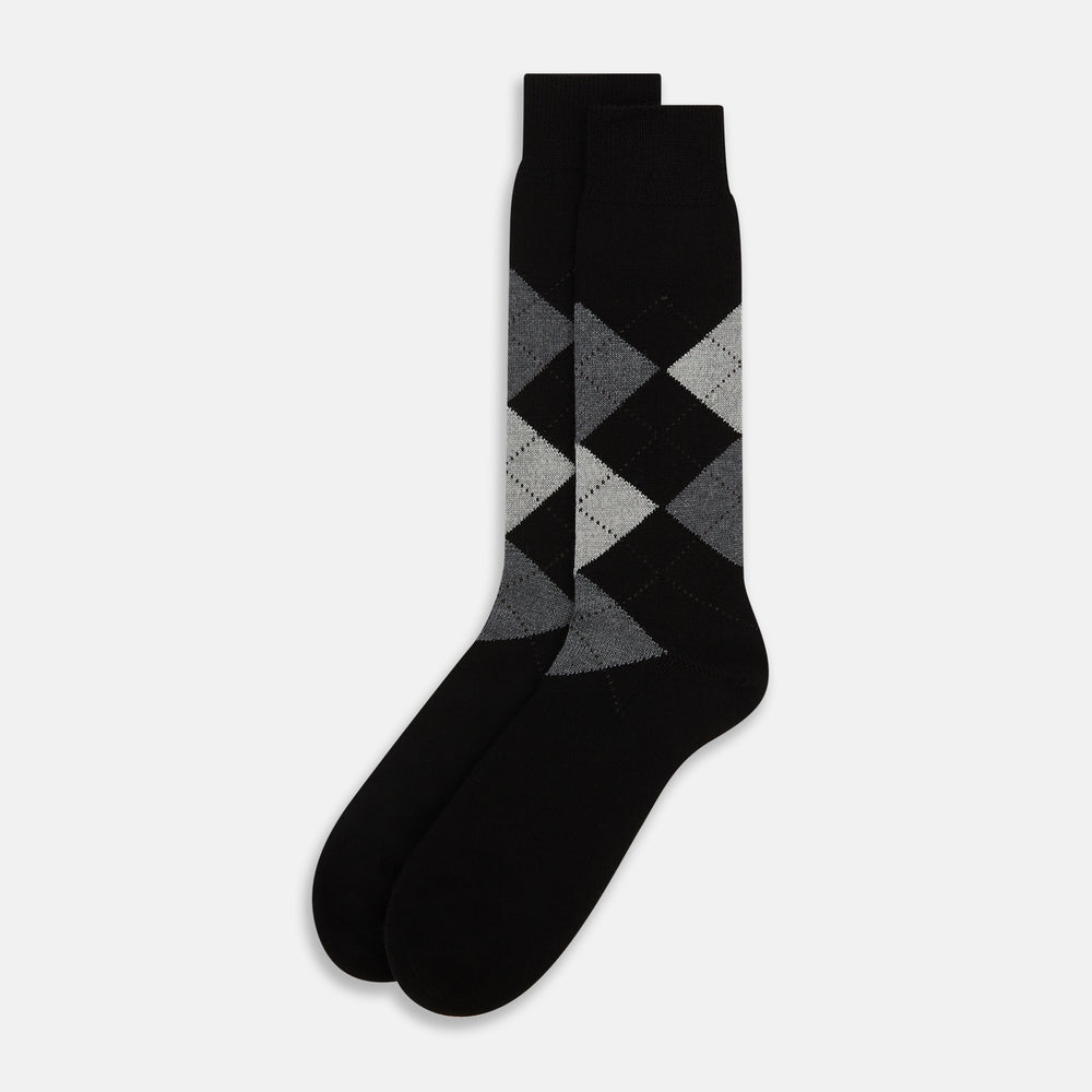 SOCKS WOOL ARGYLE SHORT BLACK/ LIGHT GREY/ GREY 10.5
