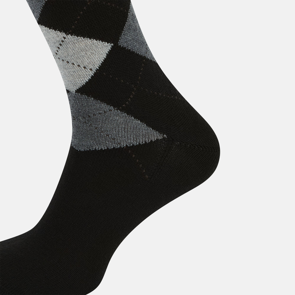 SOCKS WOOL ARGYLE SHORT BLACK/ LIGHT GREY/ GREY 10.5