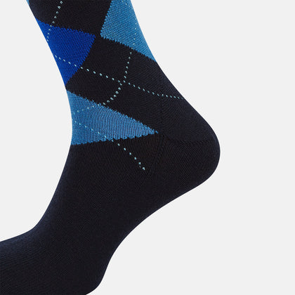 Navy & Royal Blue Check Wool Mid-Length Socks Image 3