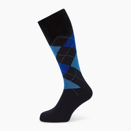 Navy & Royal Blue Check Wool Mid-Length Socks Image 4