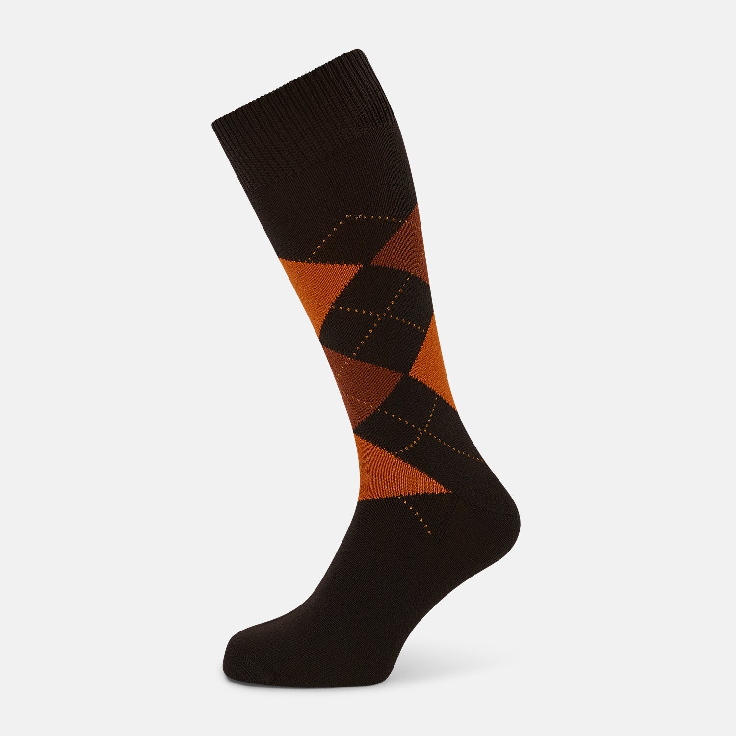 View 1 of product Brown & Orange Check Wool Mid-length Socks 13