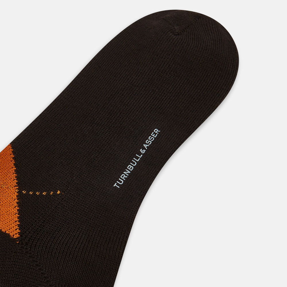 Brown & Orange Check Wool Mid-length Socks 13