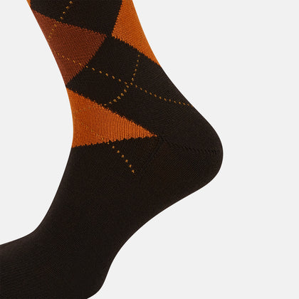 Brown & Orange Check Wool Mid-length Socks Image 3