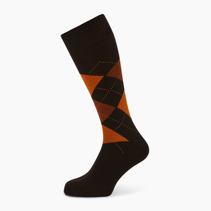 Brown & Orange Check Wool Mid-length Socks Image 4