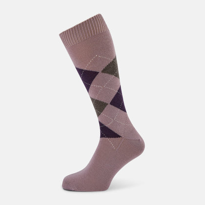 Lavender & Purple Check Wool Mid-length Socks