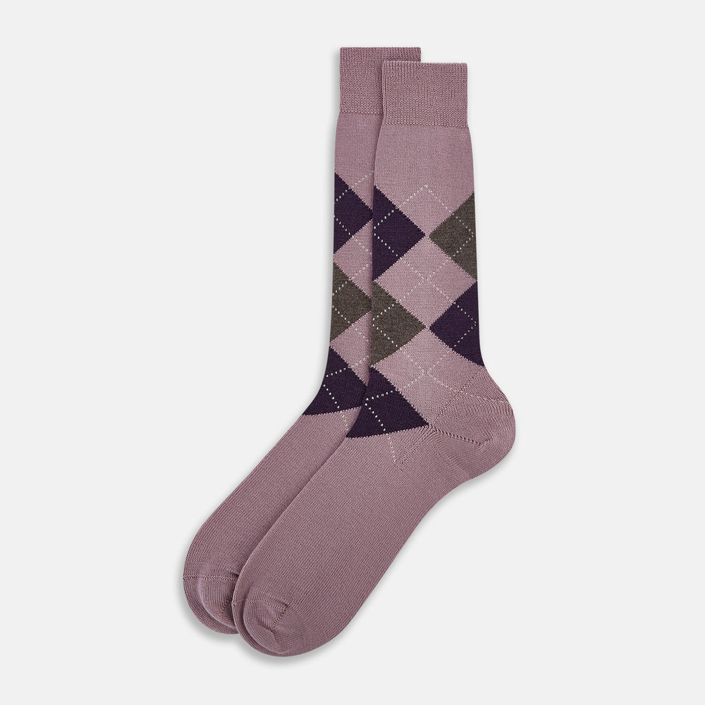 Lavender & Purple Check Wool Mid-length Socks 13