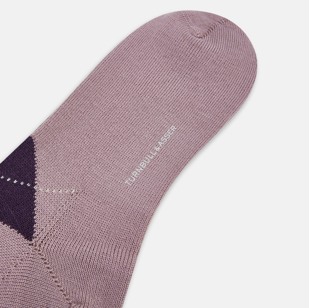 Lavender & Purple Check Wool Mid-length Socks 13