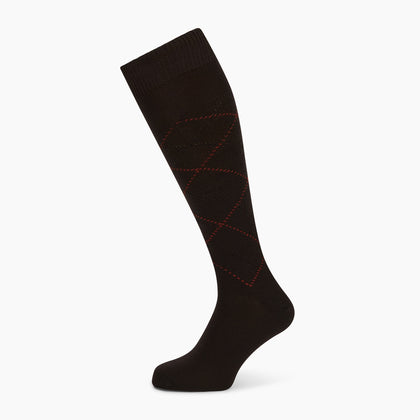 Dark Chocolate & Rust Diamond Wool Long Socks Image 4