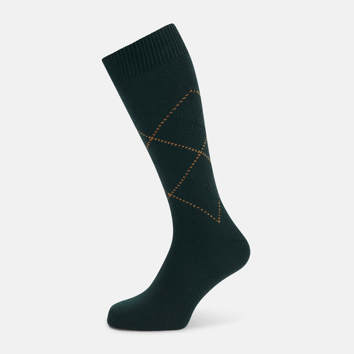 Forest Green & Tan Diamond Wool Mid-length Socks