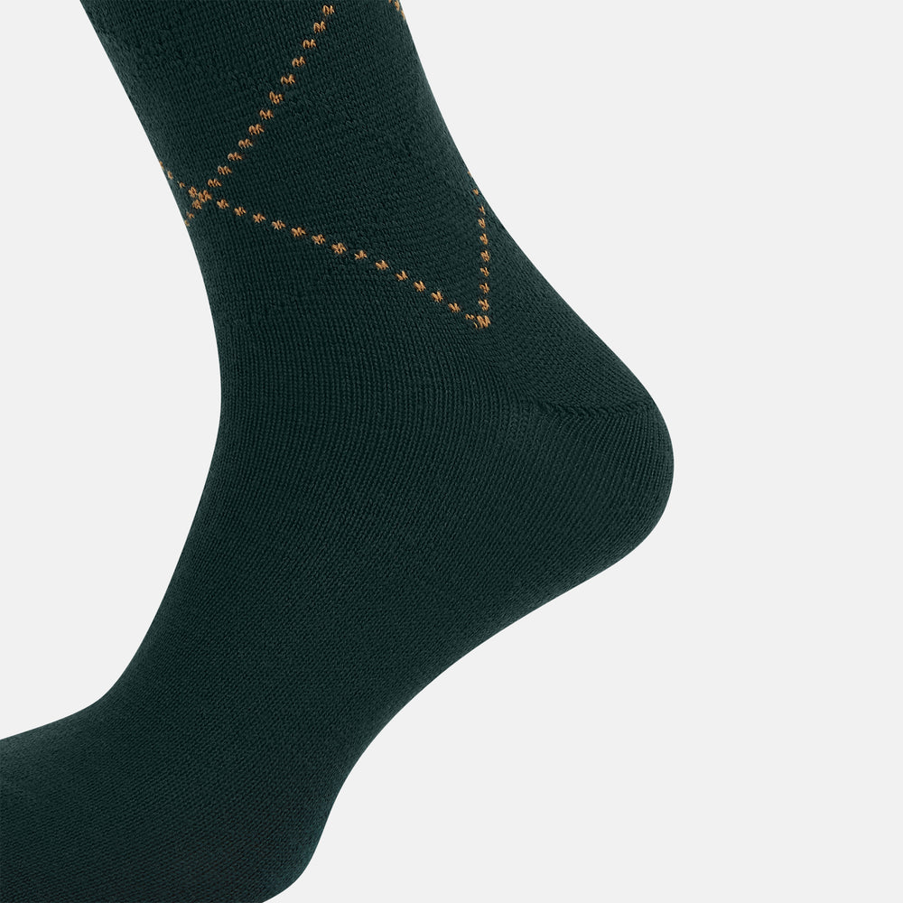 Forest Green & Tan Diamond Wool Mid-length Socks 13