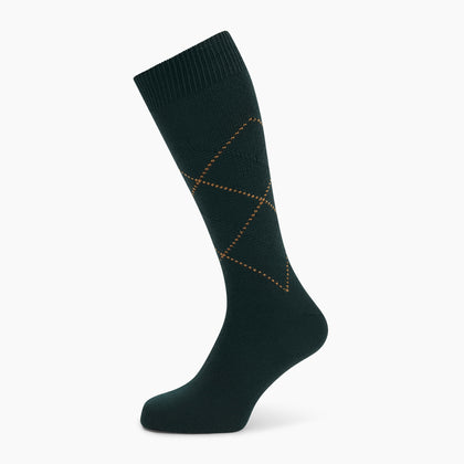Forest Green & Tan Diamond Wool Mid-length Socks Image 4