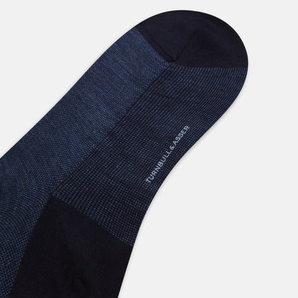 Navy Denim Patterned Wool Long Socks Image 2