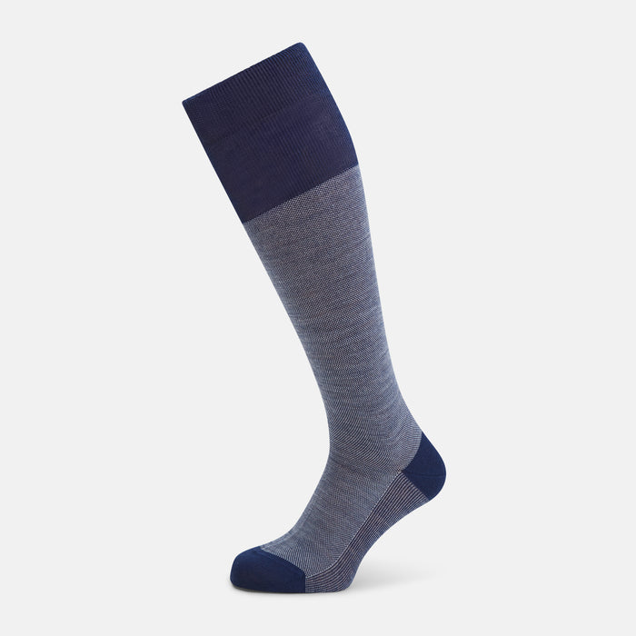 Pale Blue Denim Patterned Wool Long Socks
