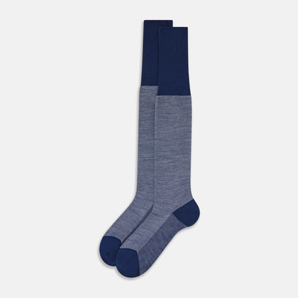 Pale Blue Denim Patterned Wool Long Socks Image 1