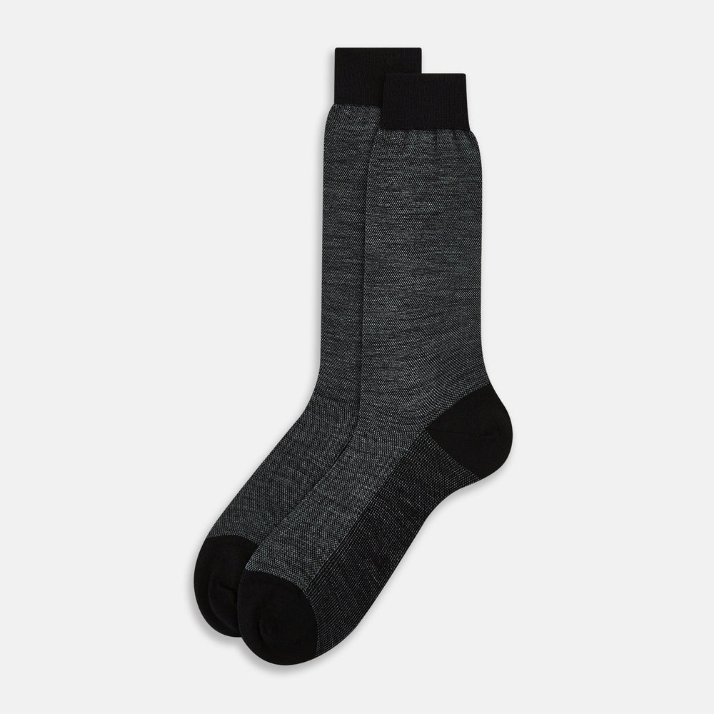 Black and Grey Motif Wool Mid-length Socks 13
