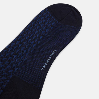 Navy Motif Intarsia Wool Long Socks Image 2