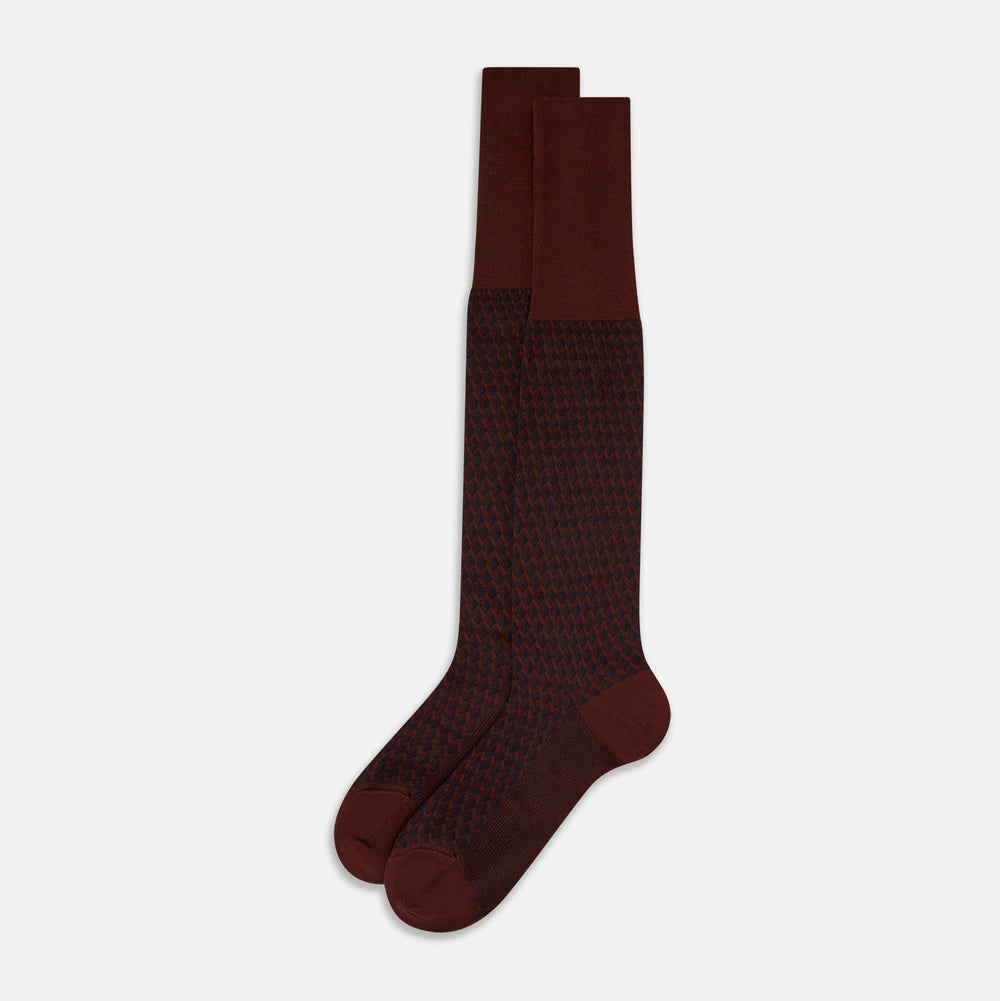 Burgundy Motif Intarsia Wool Long Socks 13