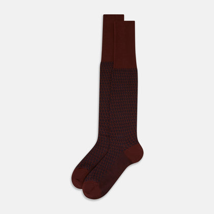 Burgundy Motif Intarsia Wool Long Socks Image 1