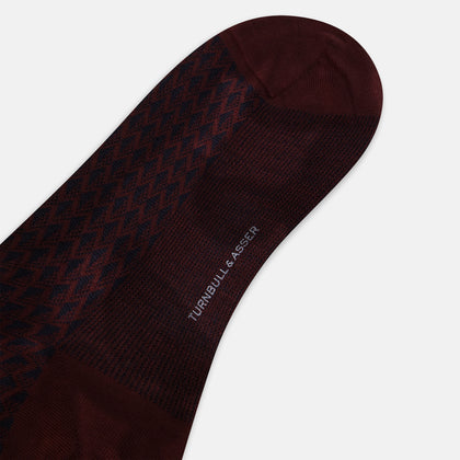 Burgundy Motif Intarsia Wool Long Socks Image 2