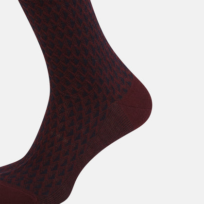 Burgundy Motif Intarsia Wool Long Socks Image 3