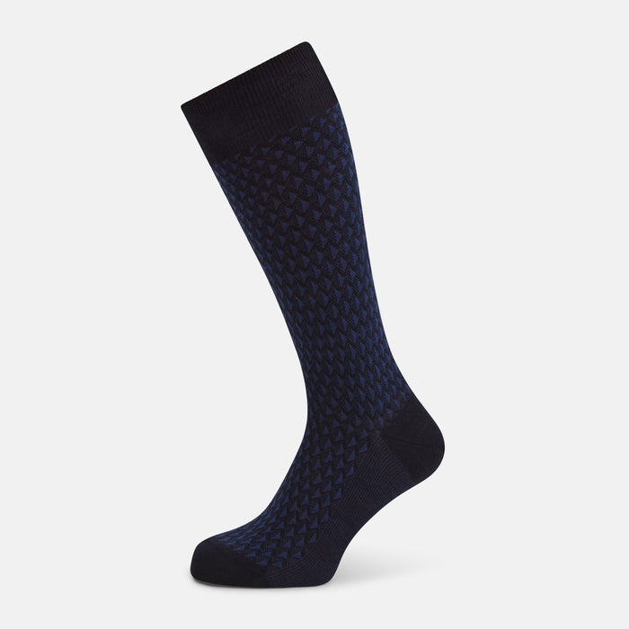 Navy Motif Intarsia Wool Mid-length Socks