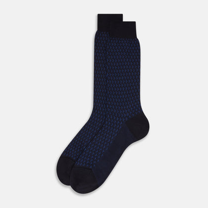 Navy Motif Intarsia Wool Mid-length Socks Image 1