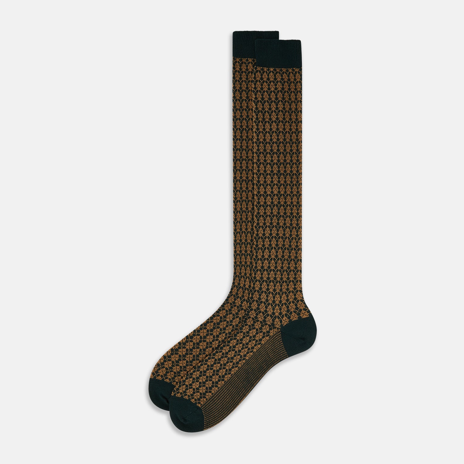 View 2 of product Forest Green & Beige Antique Motif Wool Long Socks 11