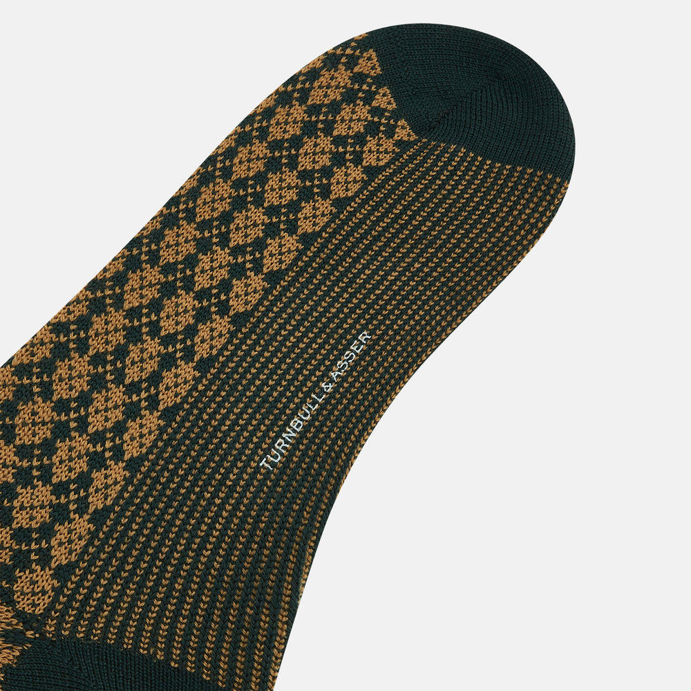 Forest Green & Beige Antique Motif Wool Long Socks 11