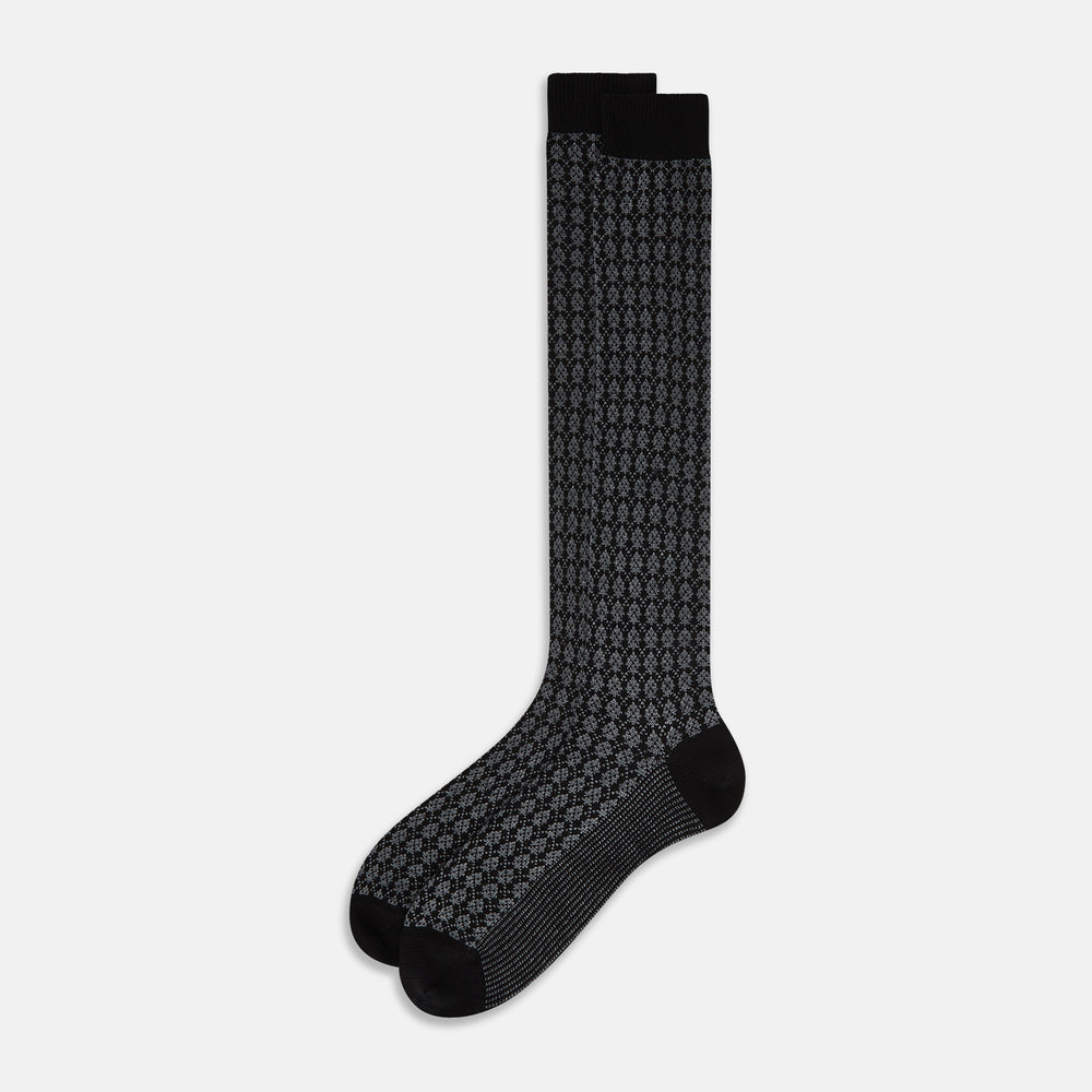 Charcoal Melange Antique Motif Wool Long Socks 10.5