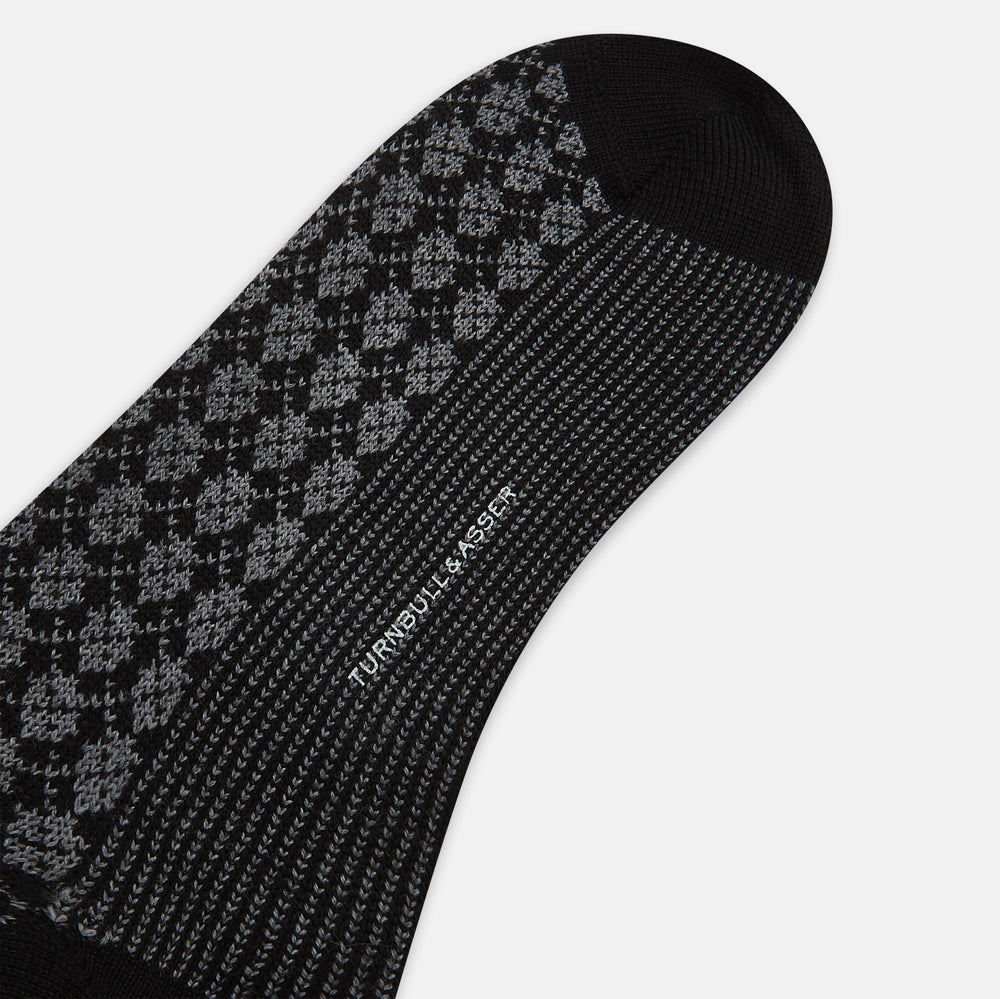 Charcoal Melange Antique Motif Wool Long Socks 10.5