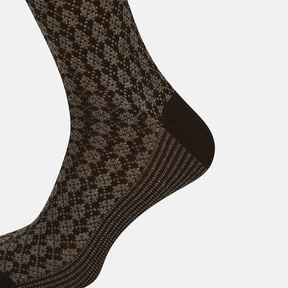 Dark Chocolate Antique Motif Wool Mid-length Socks Image 3