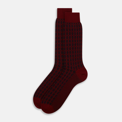 Burgundy & Navy Antique Motif Wool Mid-length Socks Image 1